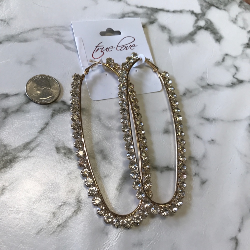 ‼️ Large Oval Rhinestone Diamond Hoop Earrings - Picture 2 of 4